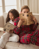 Complete kids pajama set in heritage Scottish tartan with notched collar and elastic waist pants