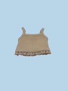 Beige ribbed tank top with lace trim