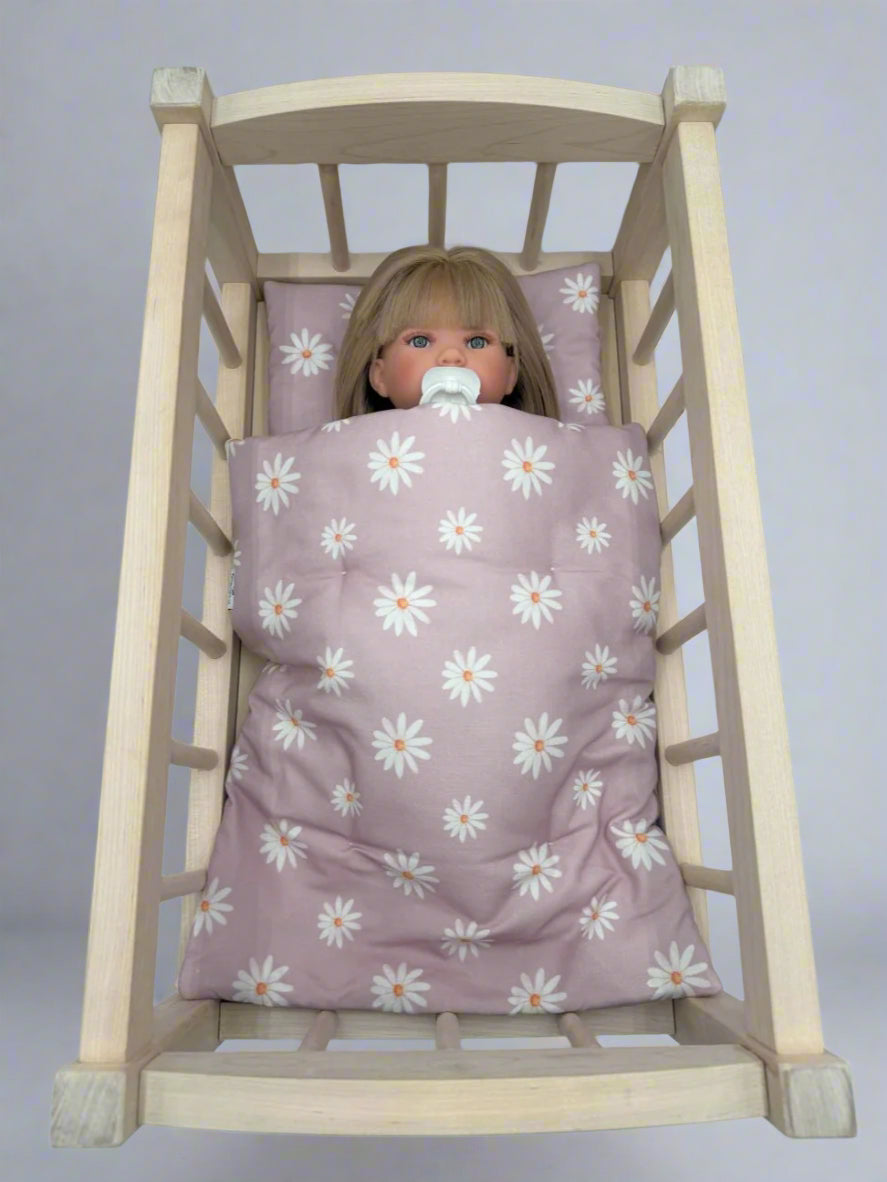 Purple daisy doll bedding cotton pillow blanket set for pretend play nurturing