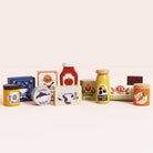 FSC certified sustainable rubberwood grocery set with barcode scanner for market play