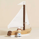 Le Toy Van handcrafted wooden sailboat with cotton sails and sailor