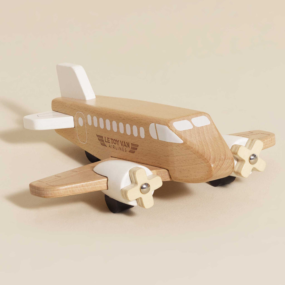 Le Toy Van wooden commercial airplane with spinning propellers