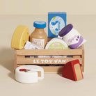 Le Toy Van wooden cheese and dairy crate with milk butter yogurt and three cheeses