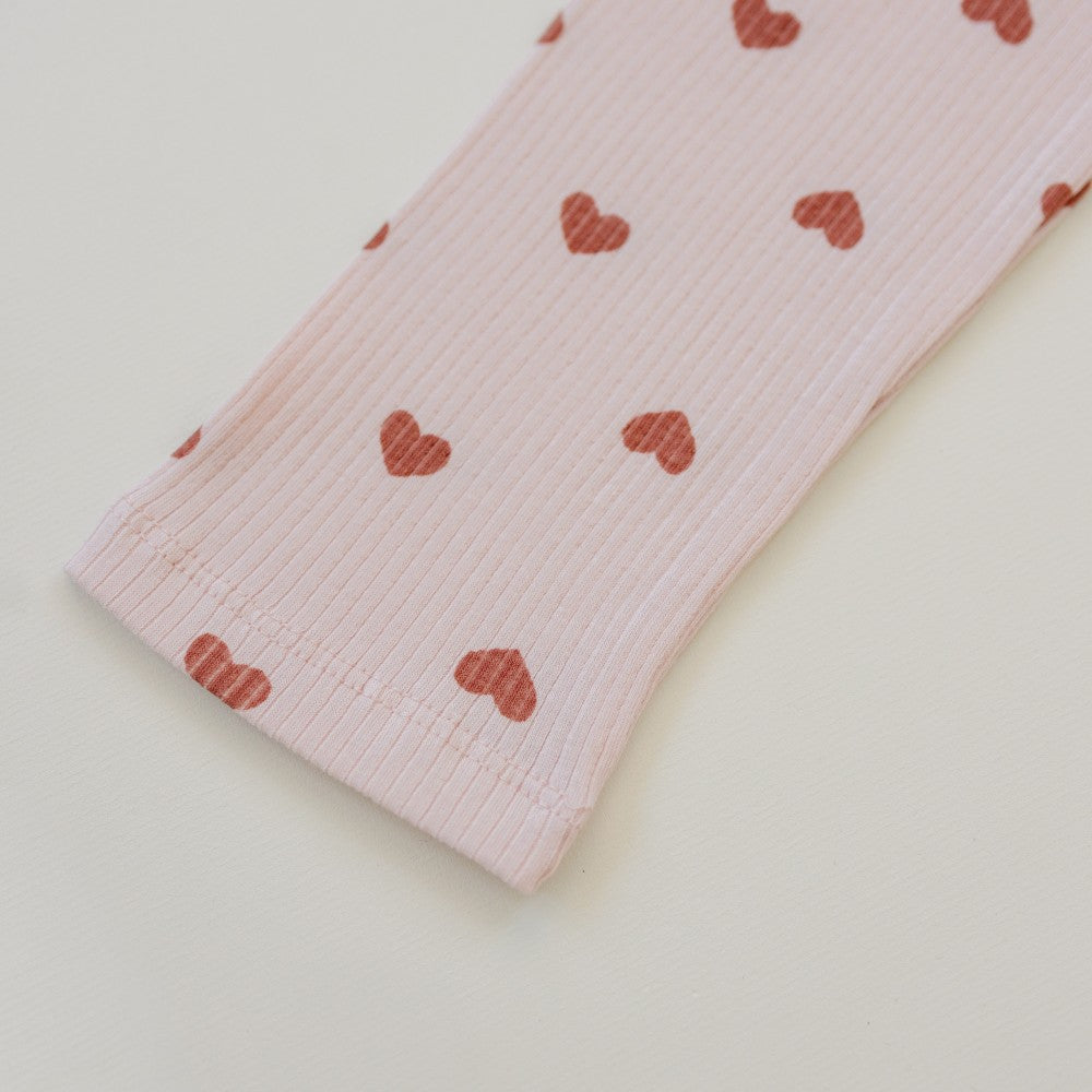 High-quality cotton spandex children's comfort wear in pink with mauve heart pattern