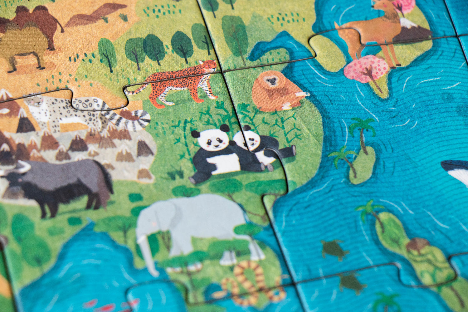 Children's puzzle with animal illustrations on a colorful background