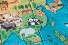 Children's puzzle with animal illustrations on a colorful background