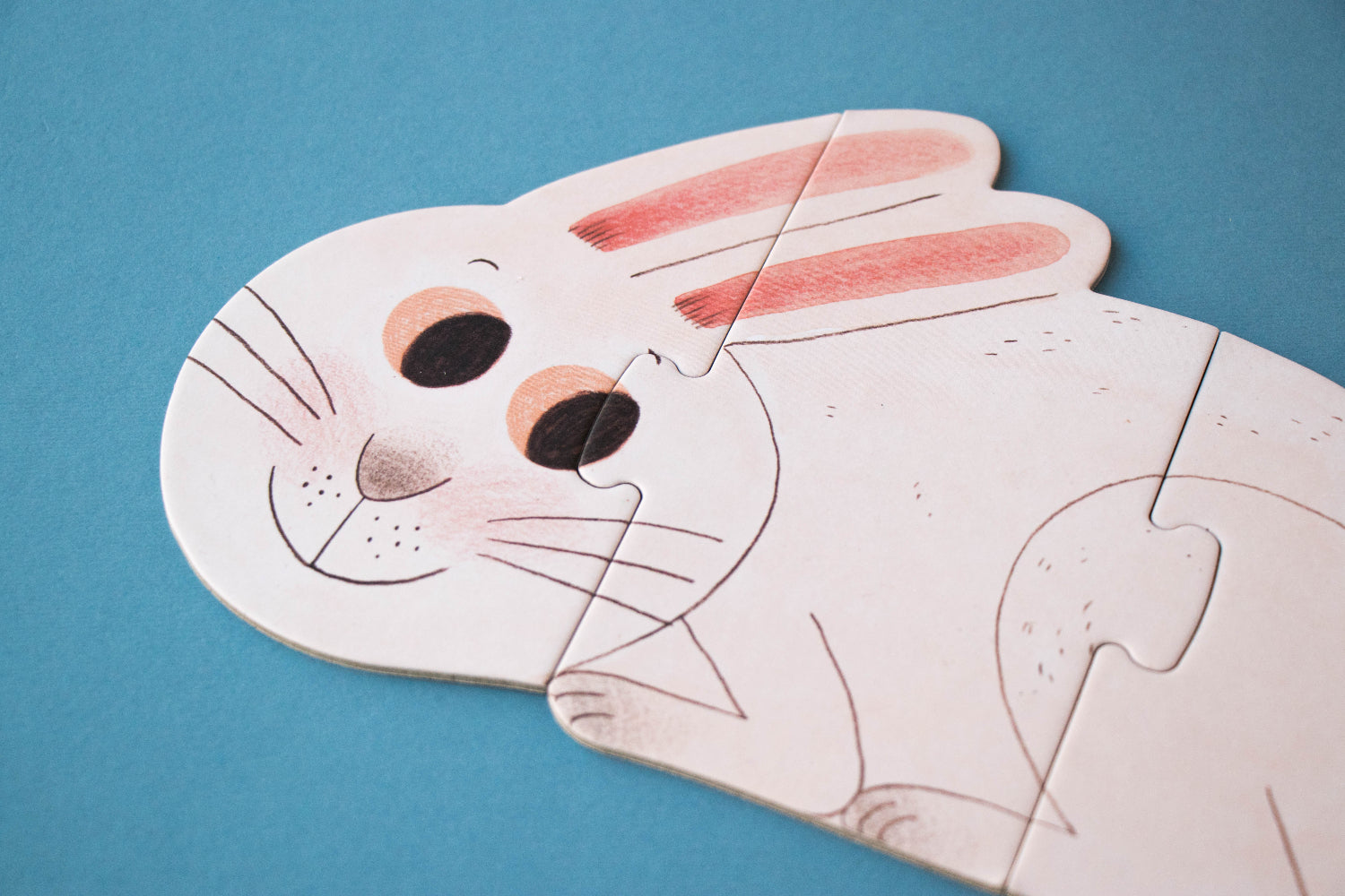 Cartoon bunny face cutout on a blue background