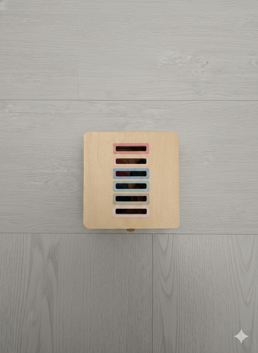 Self-correcting Montessori coin box with built-in drawer for organization