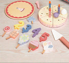 Wooden birthday cake toy with 24 pieces including candles decorations and sliceable sections