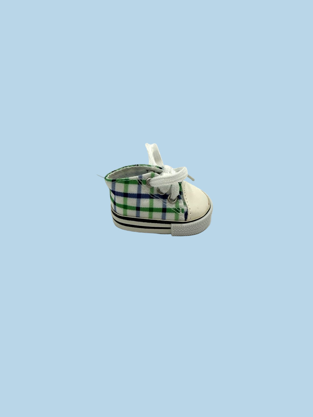 Navy green gingham high-top doll sneakers Minikane canvas construction 13 inch