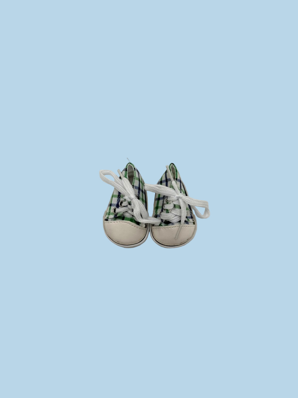 Doll sneakers navy green plaid canvas OEKO-TEX certified 13 inch working laces