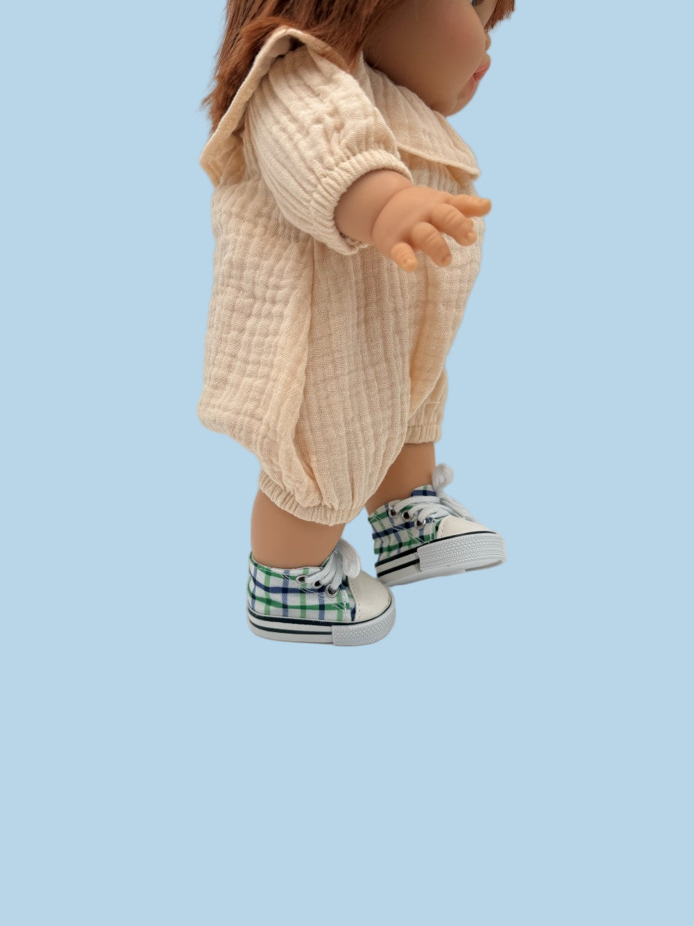 Plaid canvas doll sneakers Minikane functional laces 13 inch high-top