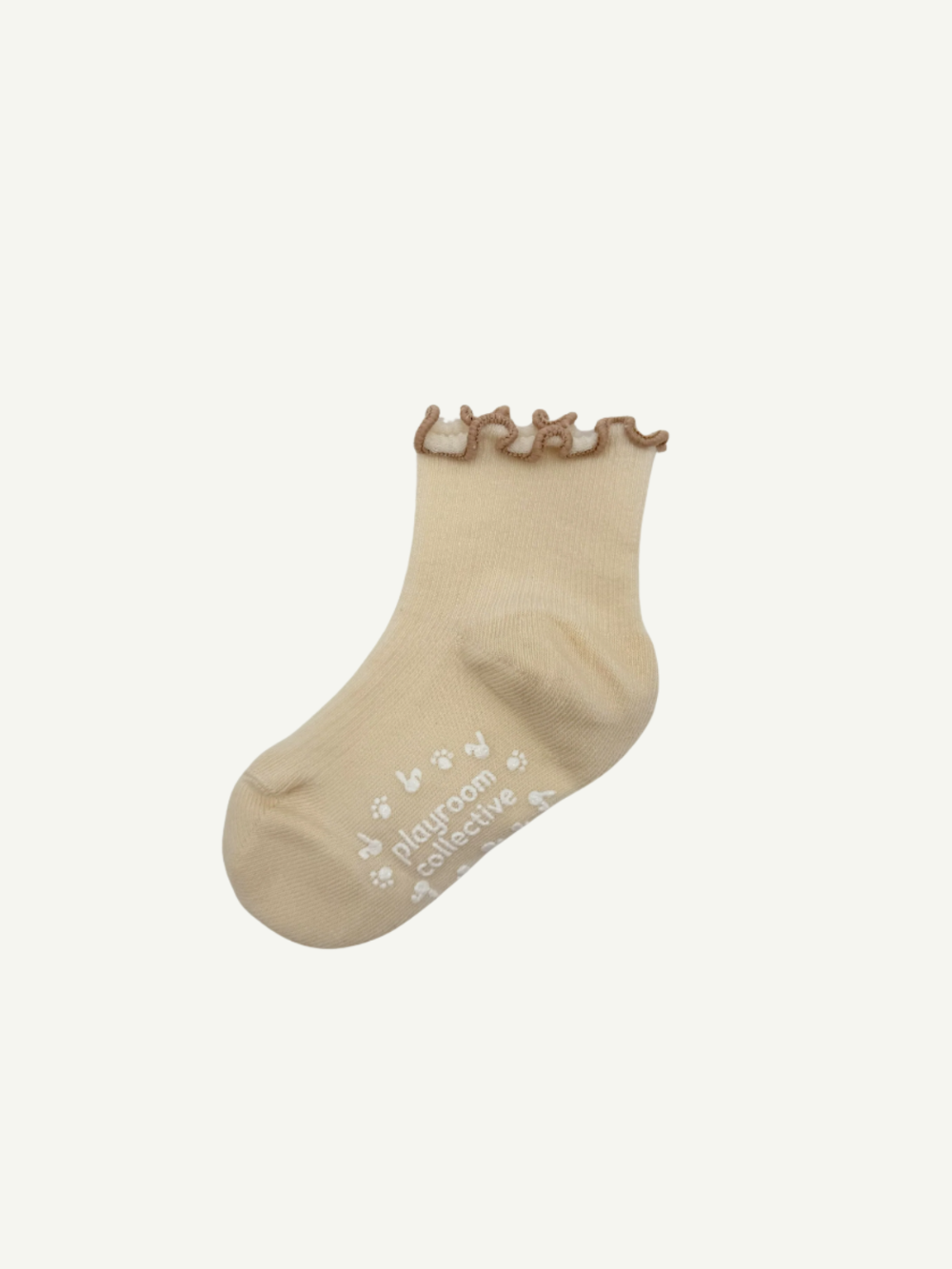 Oat beige ruffle trim socks made from OEKO-TEX certified cotton blend