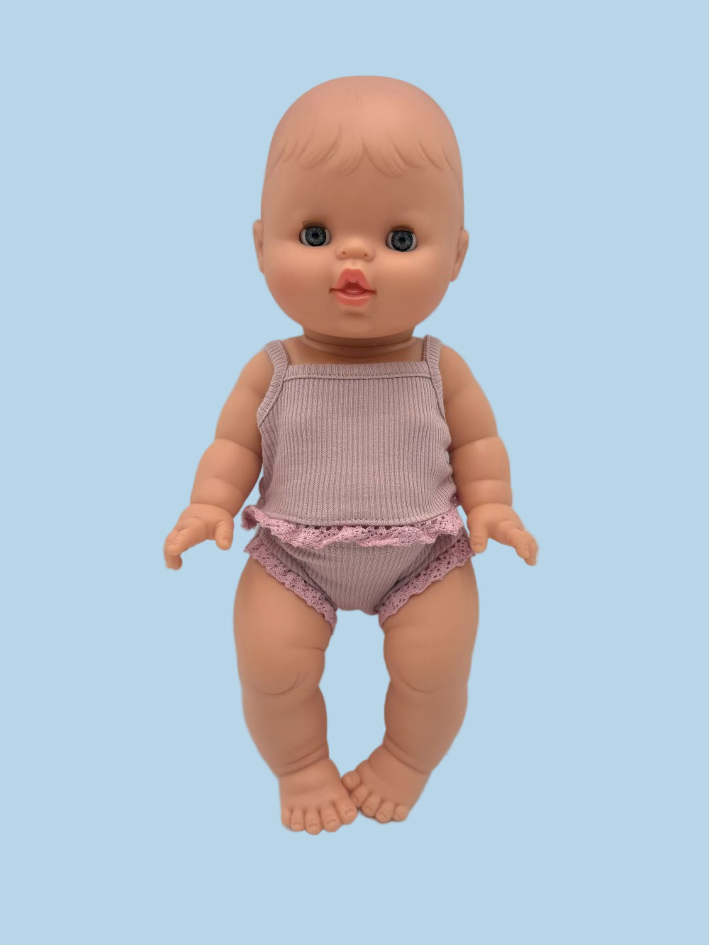 Ribbed two-piece doll outfit orchid pink 13 inch French cotton OEKO-TEX certified