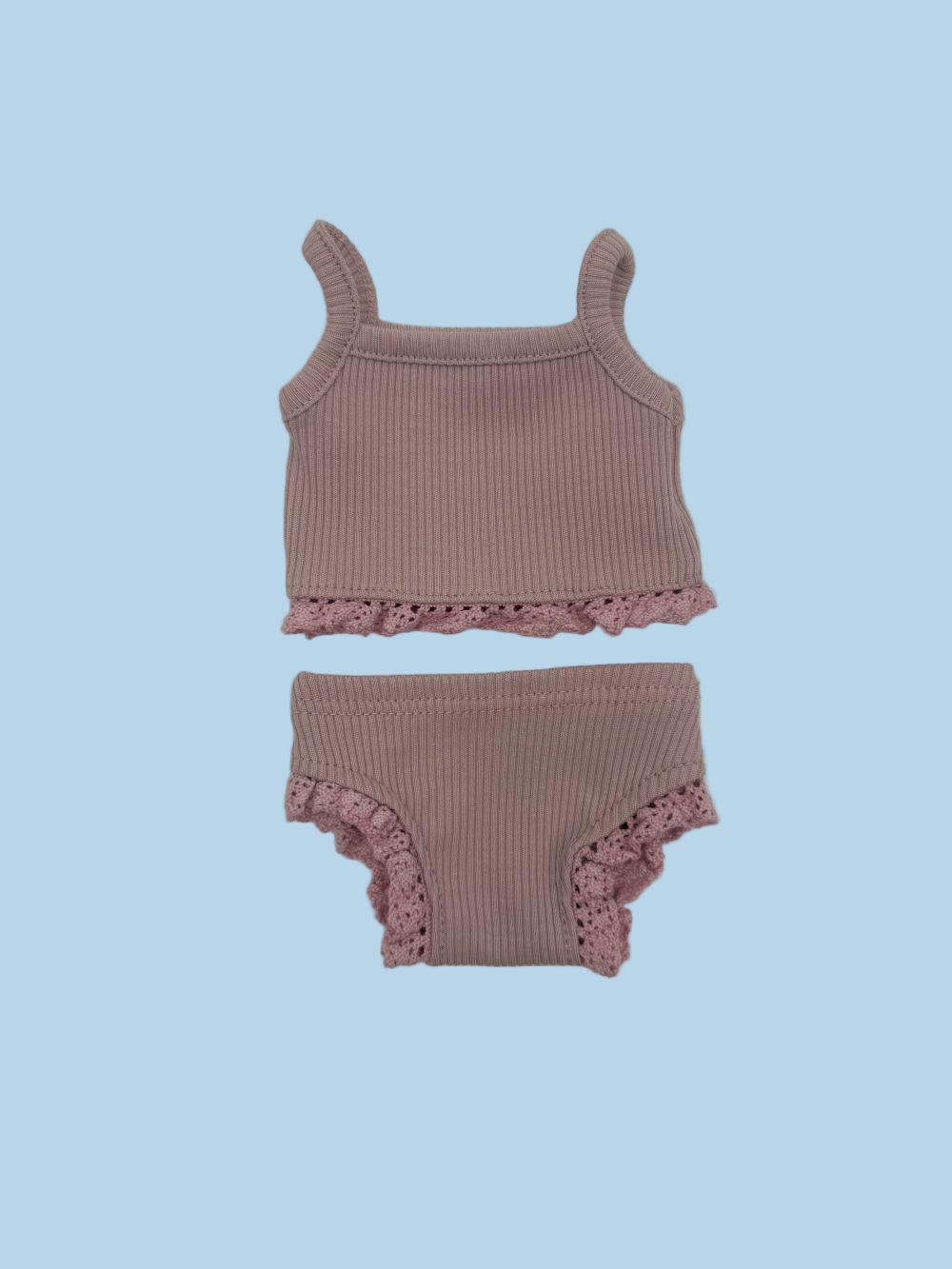 Cotton doll camisole bloomers set orchid pink tone-on-tone lace trim 13 inch universal fit