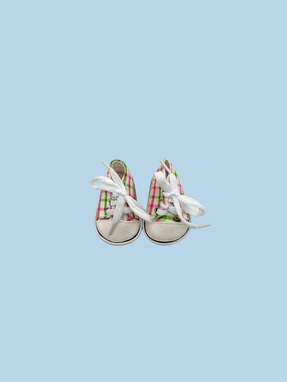 Doll sneakers pink green plaid canvas OEKO-TEX certified 13 inch working laces