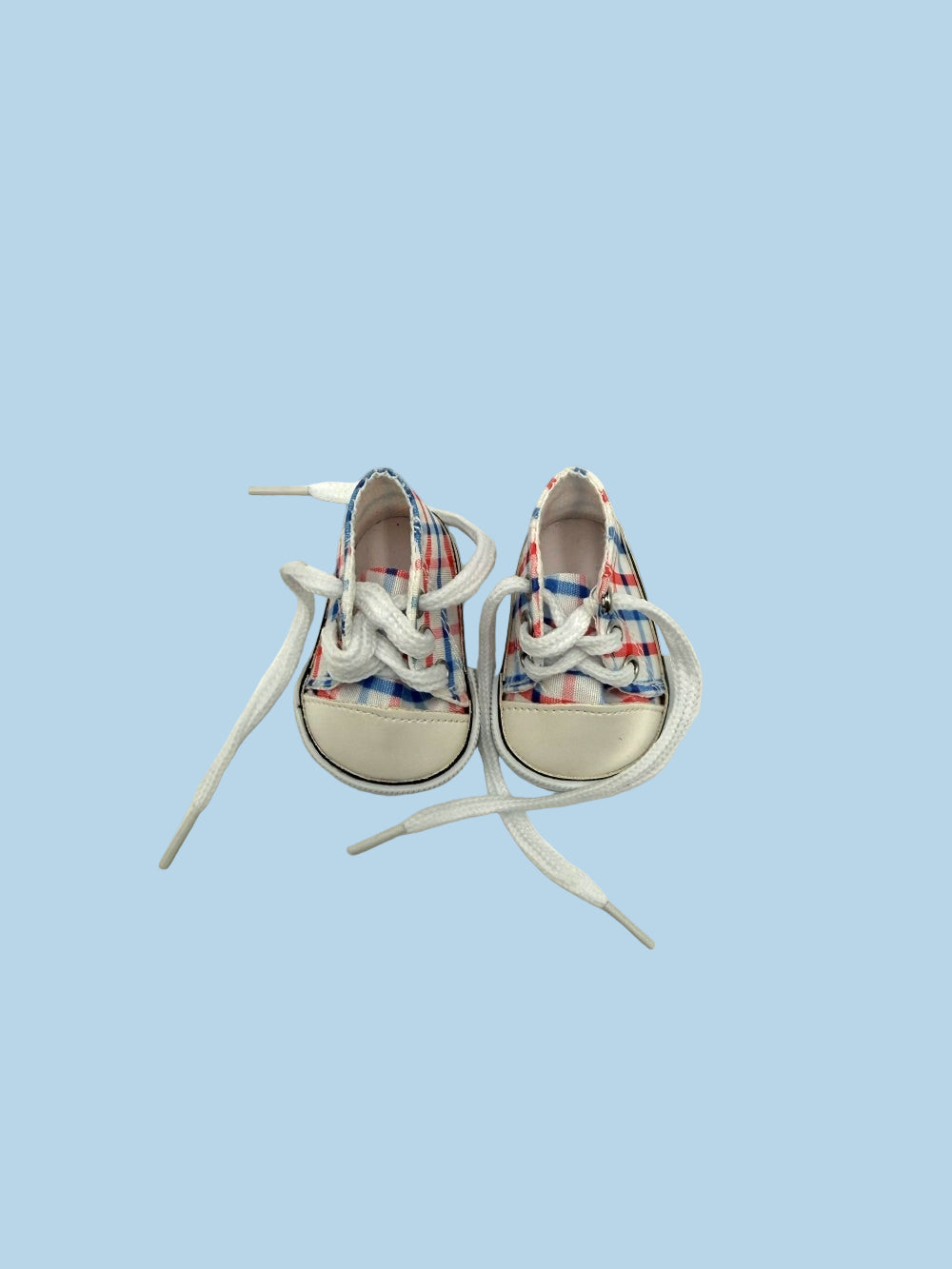 Red blue gingham high-top doll sneakers Minikane canvas construction 13 inch
