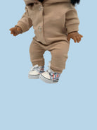 OEKO-TEX certified doll sneakers red blue plaid canvas Minikane 13 inch