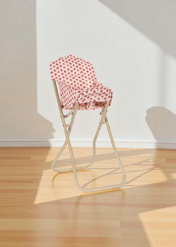 Durable champagne metal frame of doll high chair showing professional-grade folding mechanism and stable base design