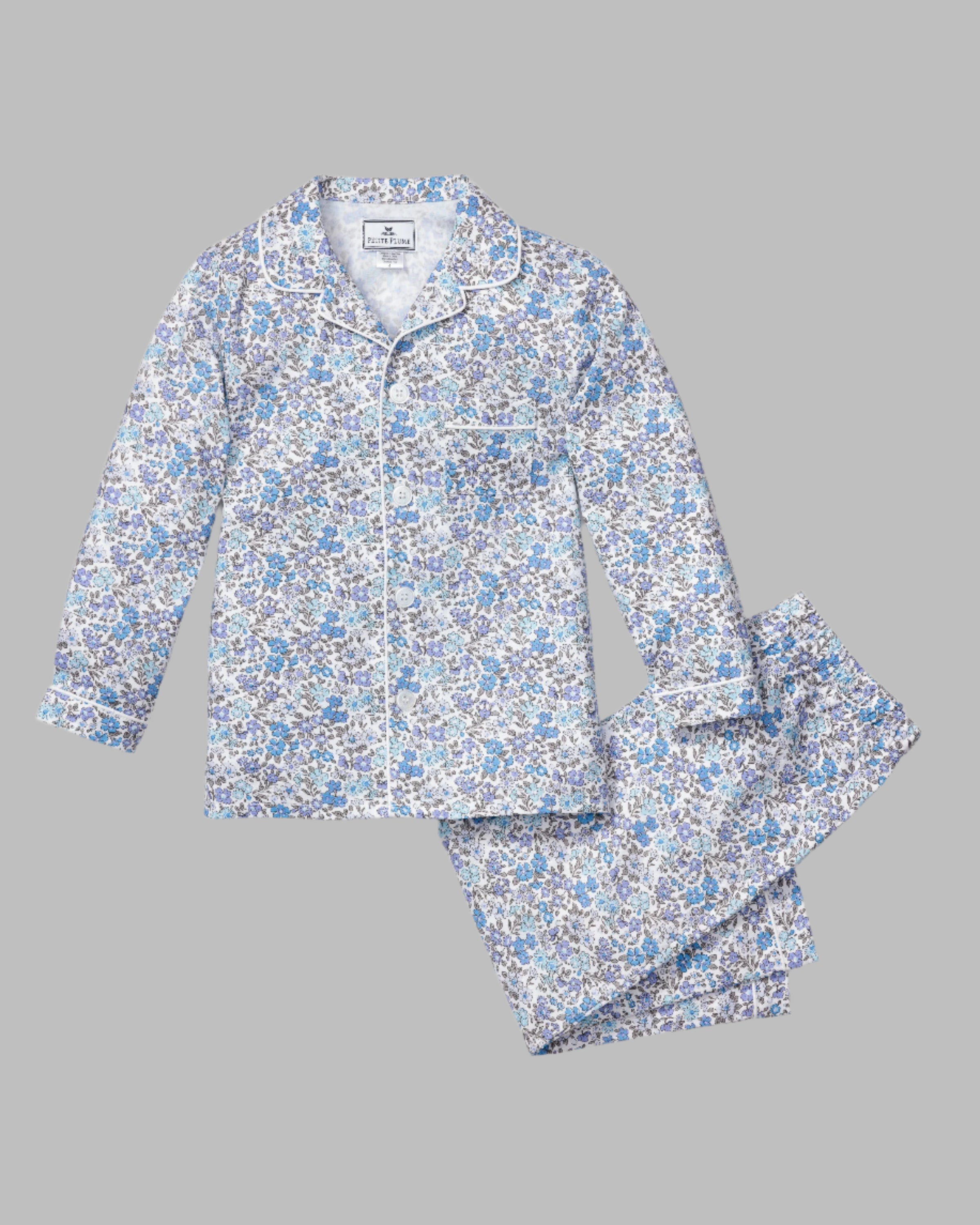 Kid's Twill Pajama Set in Fleur D'Azur