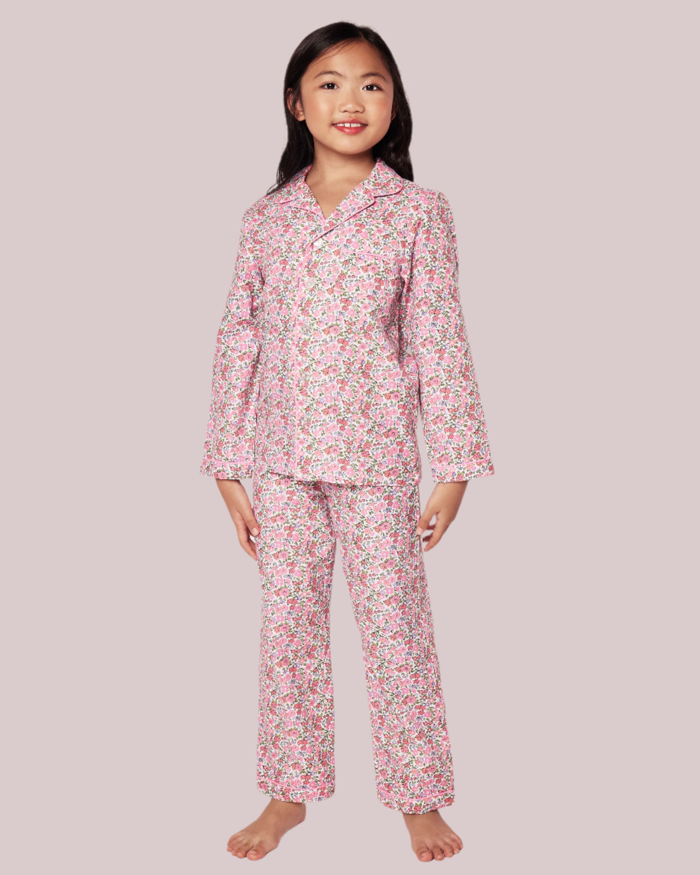 Kid's Twill Pajama Set in Fleurs de Rose