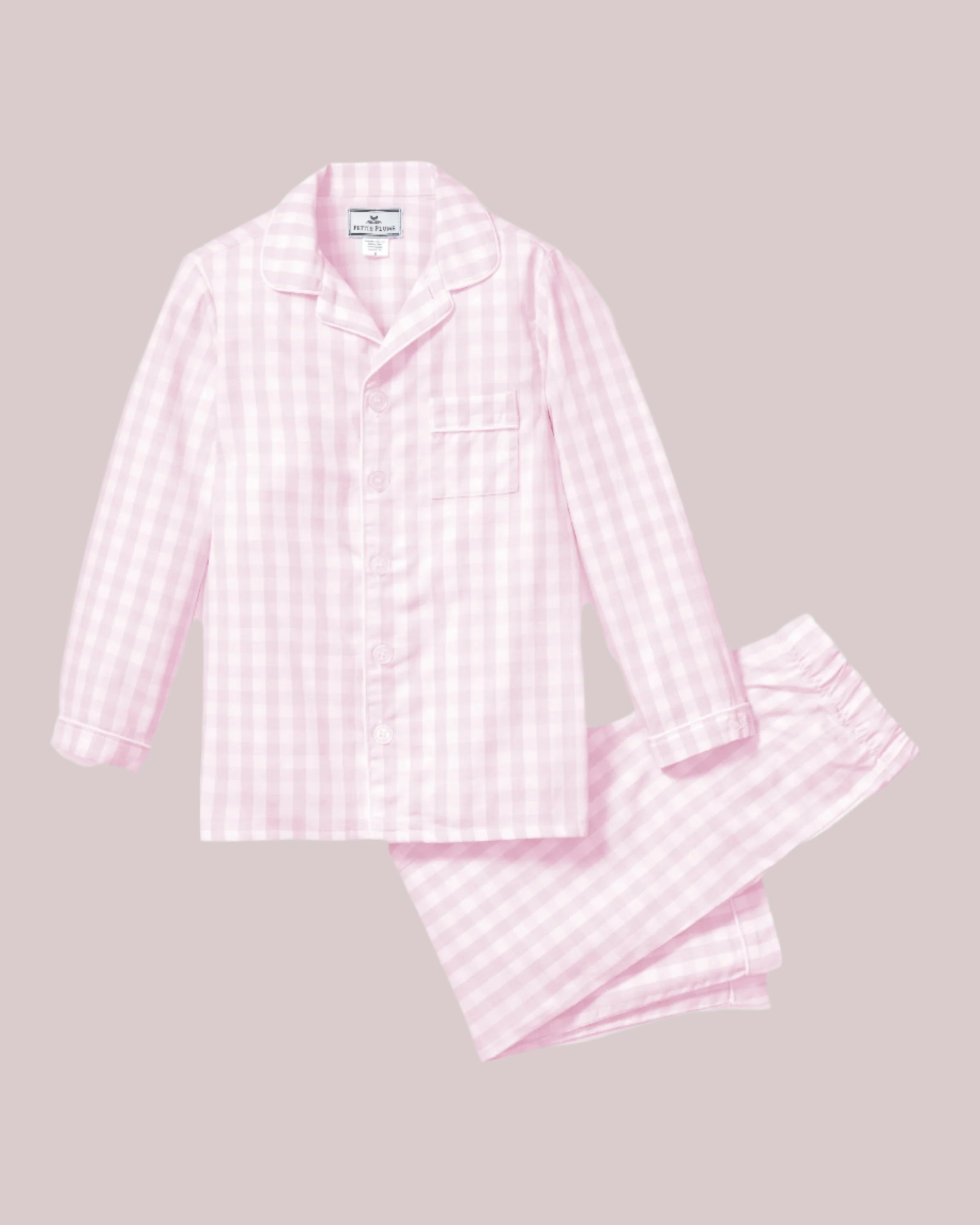 Kid's Twill Pajama Set in Pink Gingham