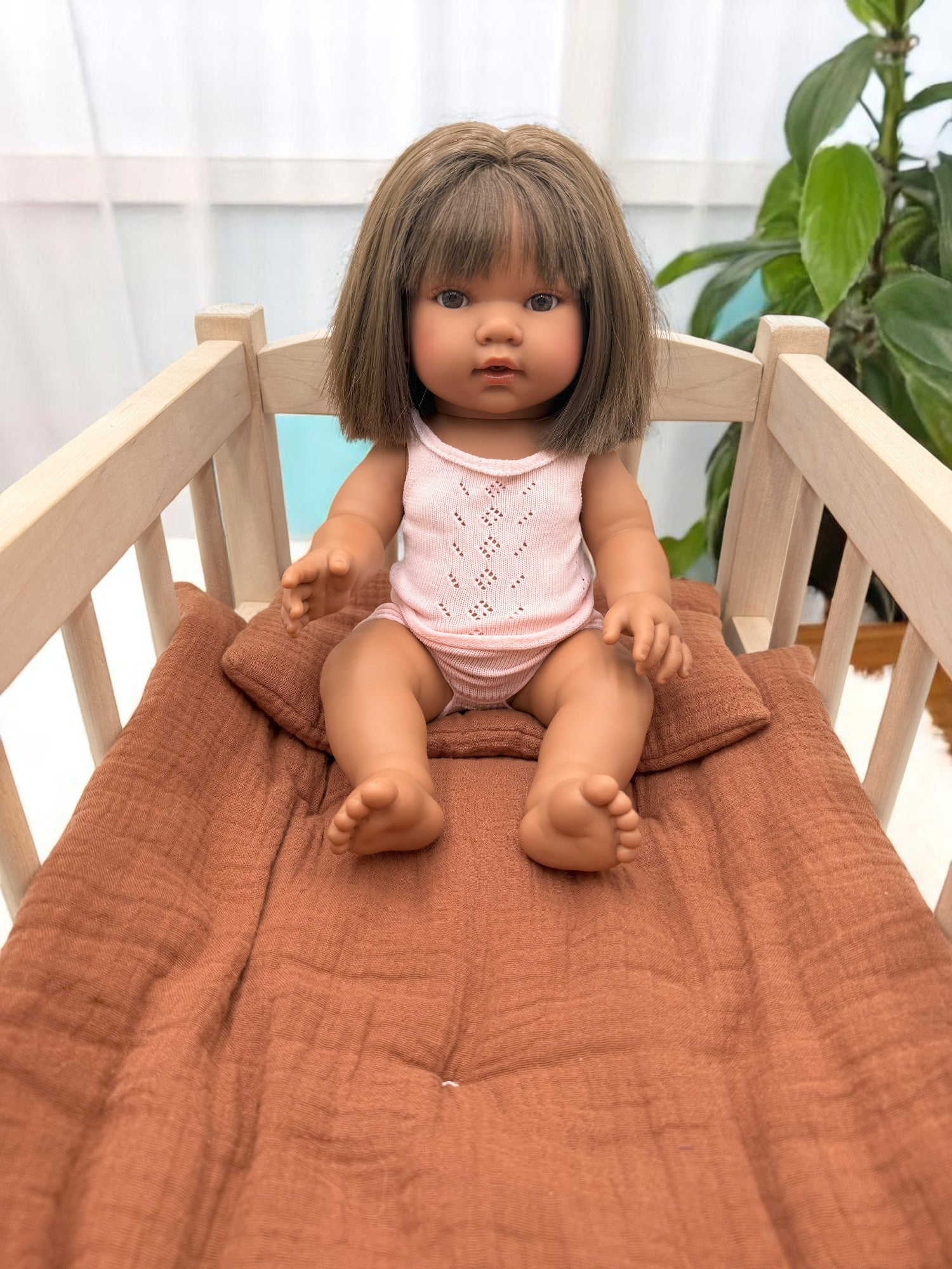Realistic doll Savannah with straight brown hair and beautiful complexion for toddlers nurturing play