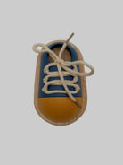 Wooden shoe tying practice trainer Montessori learning tool with cotton laces ages 3+