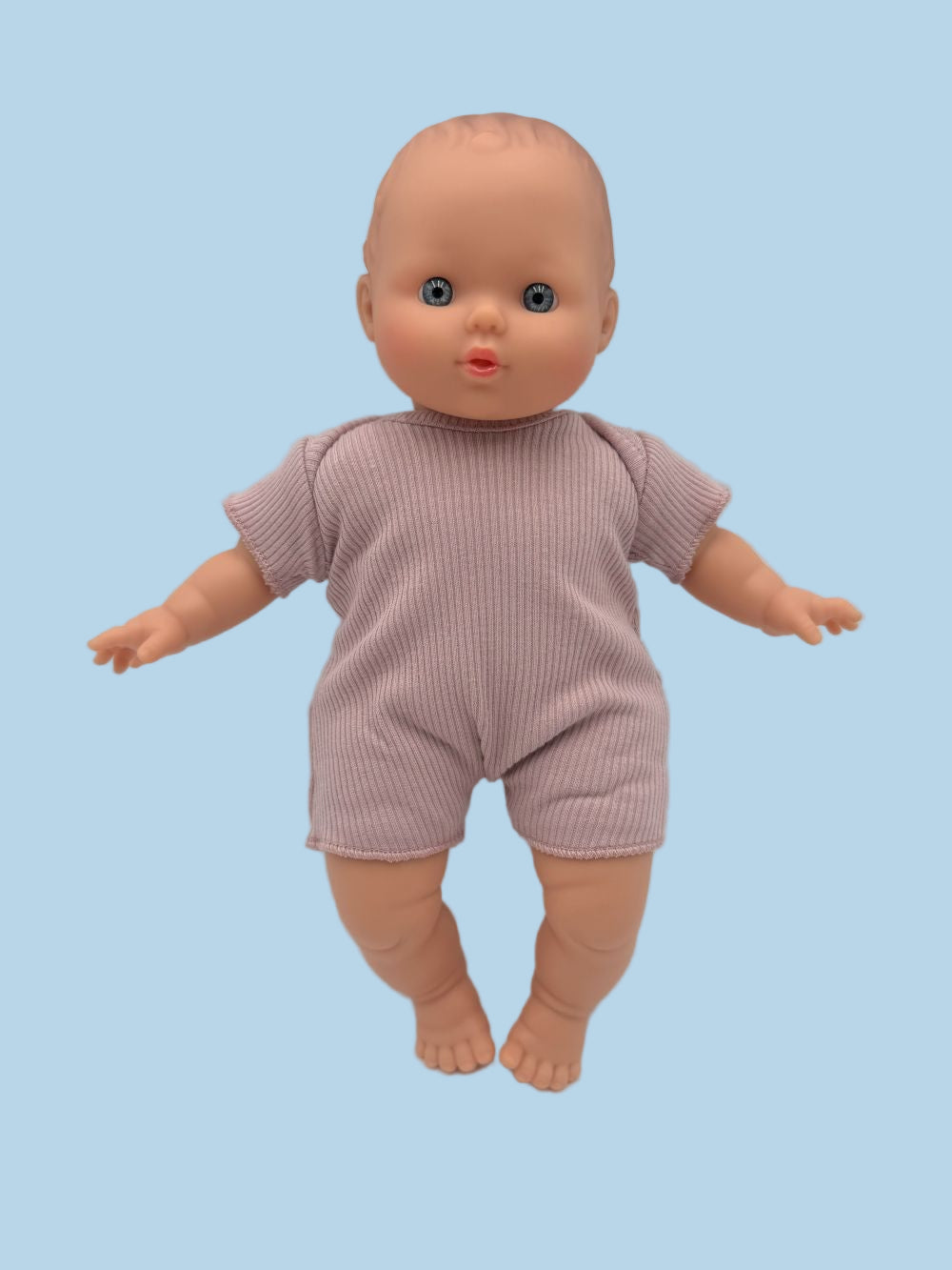 Ribbed doll romper orchid pink 11 inch soft body French cotton OEKO-TEX certified