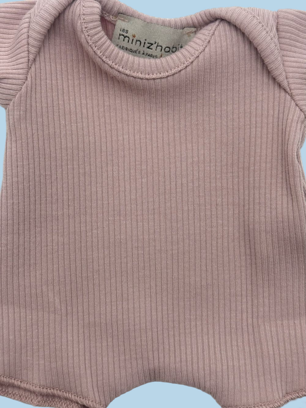 French made doll romper ribbed cotton orchid pink short sleeve design