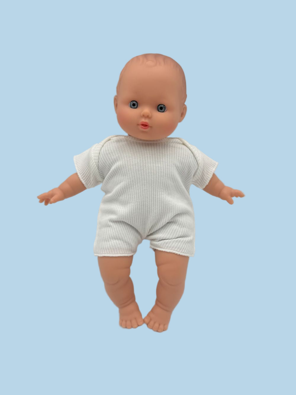Ribbed doll romper white 11 inch soft body French cotton OEKO-TEX certified