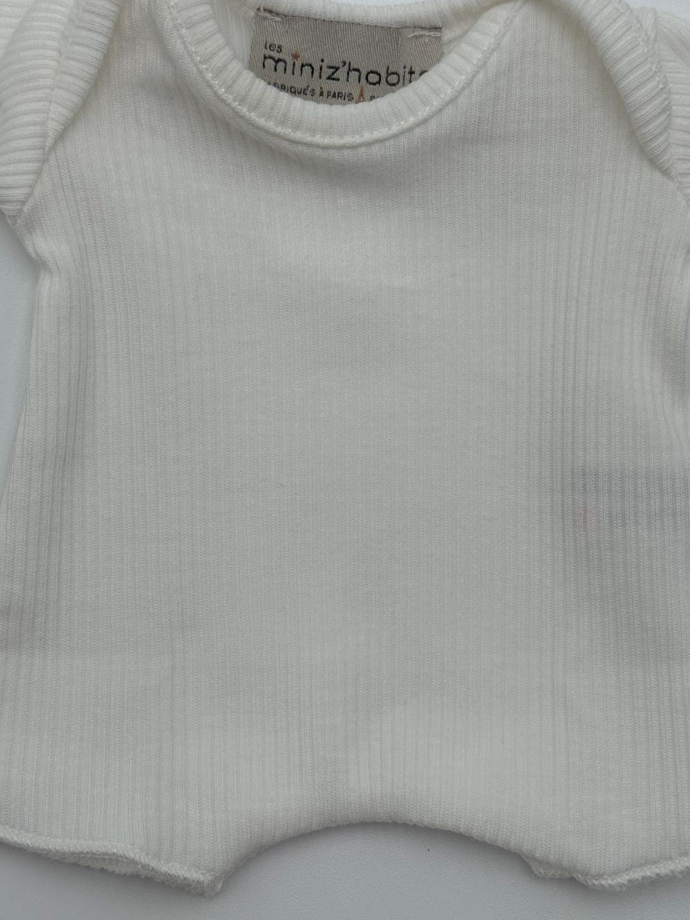 French made doll romper ribbed cotton white short sleeve design