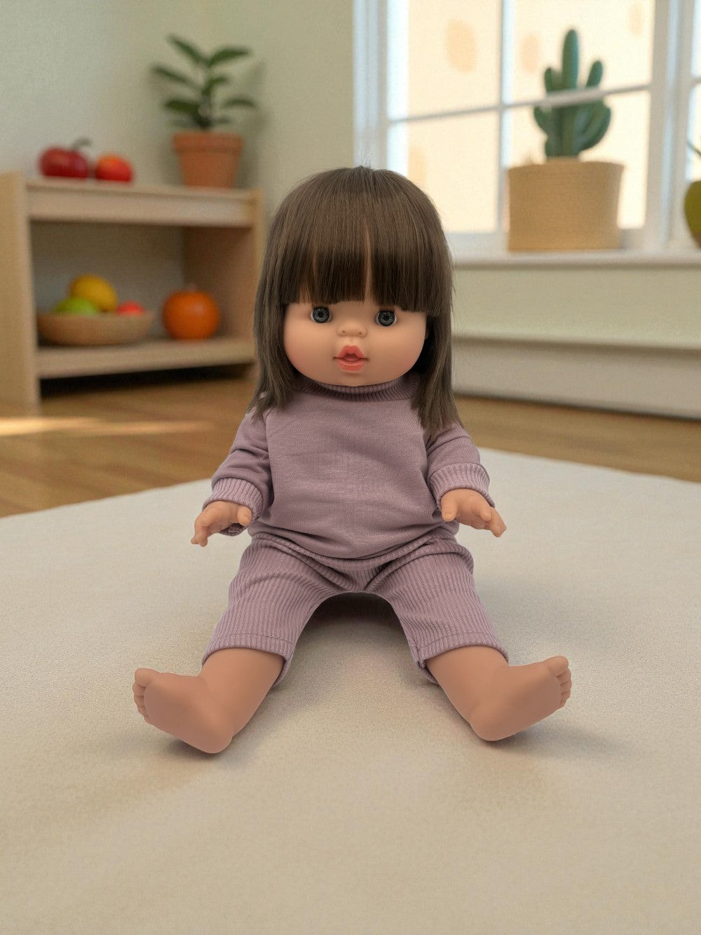 Contemporary standing girl doll in anatomically correct design for developmental play