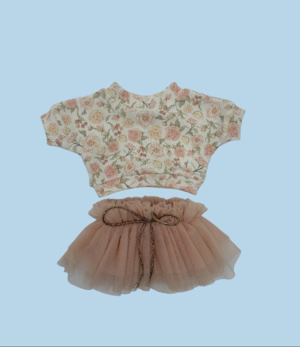 Casual doll outfit cotton sweatshirt in rose print with tulle tutu