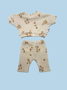 Caramel Petals doll sweatshirt set in ribbed cotton with warm floral print for 11" and 13" dolls
