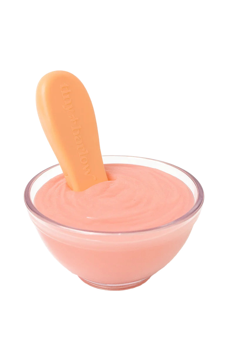 Tiny Harlow Strawberry Yogurt Bowl with pink yogurt and interactive retractable spoon for realistic doll feeding