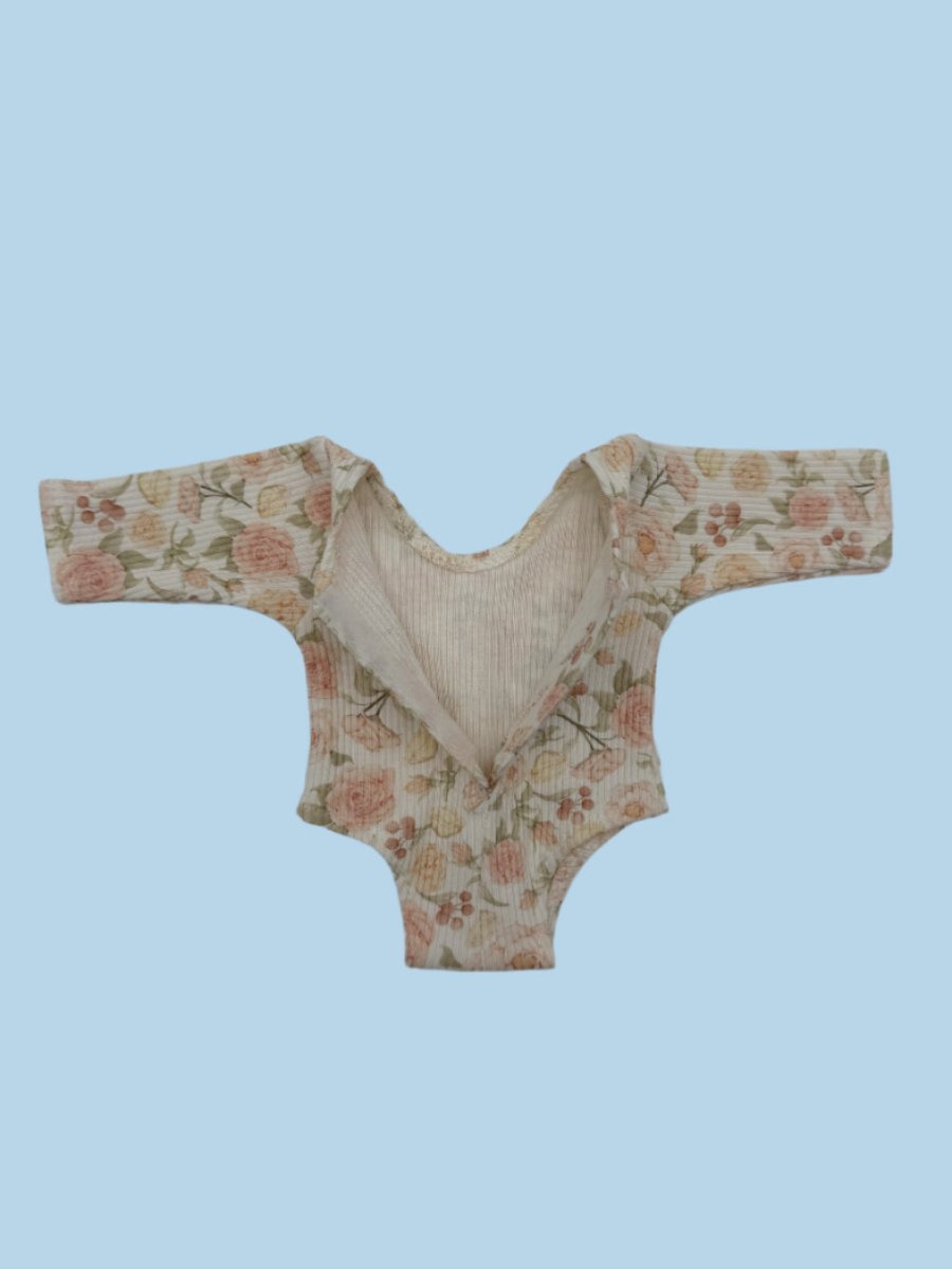 Cotton ribbed doll bodysuit in rose print with matching tulle tutu