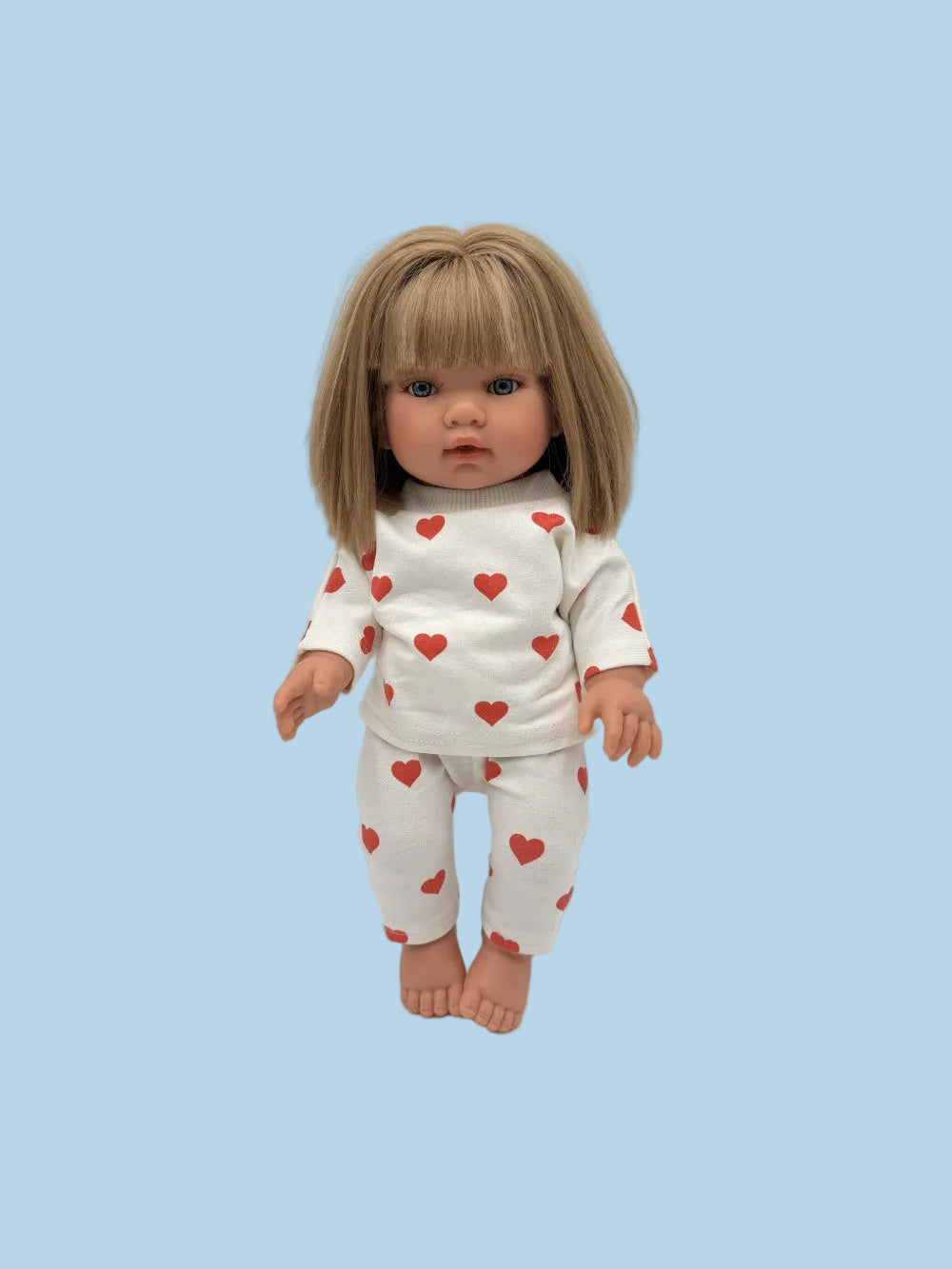 Valentine Rose Hearts doll sweatshirt set with red hearts on cream fabric for 13-inch dolls