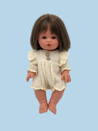 Vanilla cream muslin romper with flutter sleeves and decorative buttons for 11" and 13" dolls