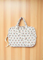 Verona Blues floral doll diaper bag with vintage botanical print on cream canvas background