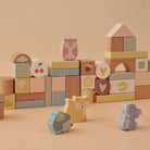 Wooden blocks with animal designs on a beige background