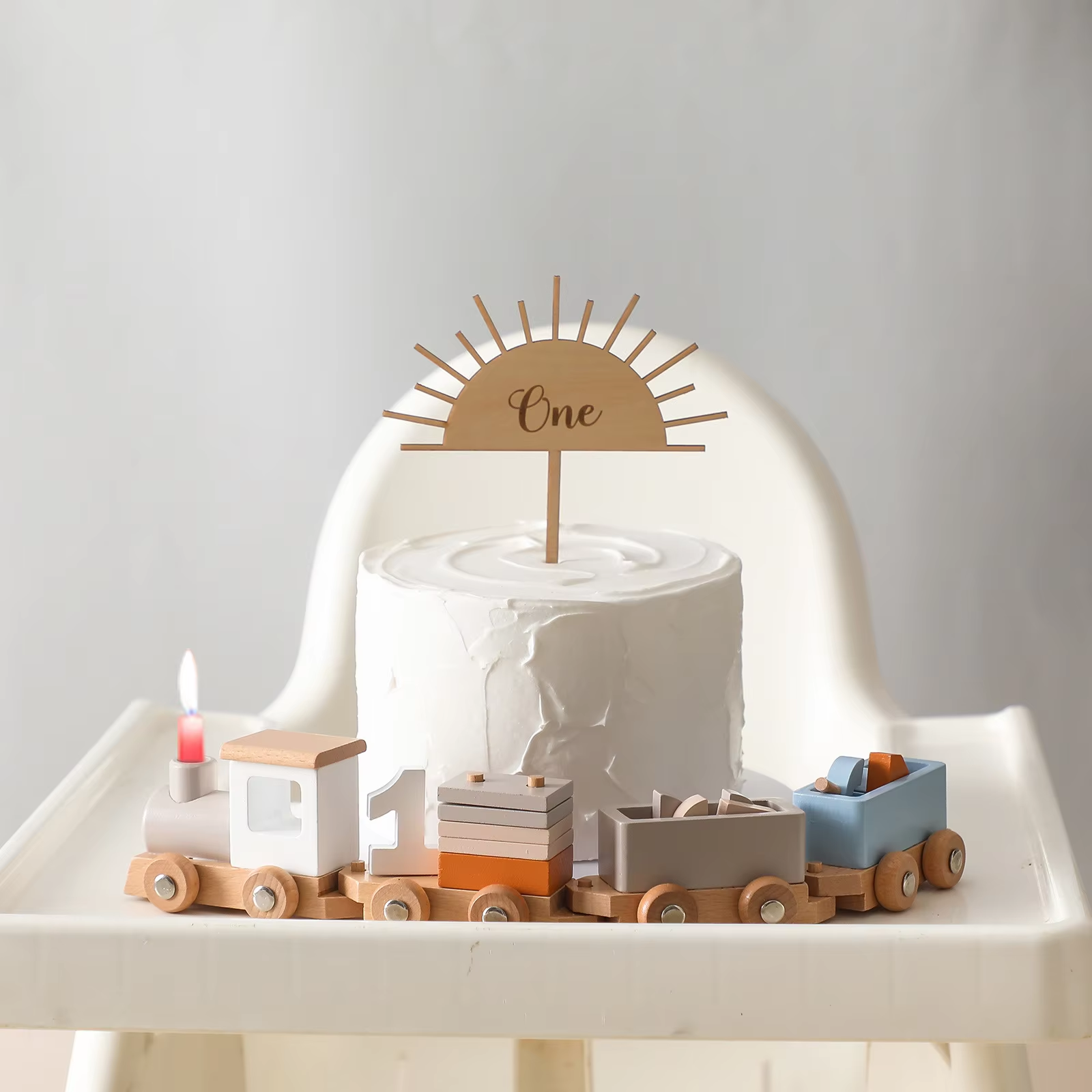 Child-friendly wooden Montessori train with smooth-rolling wheels and tactile play features