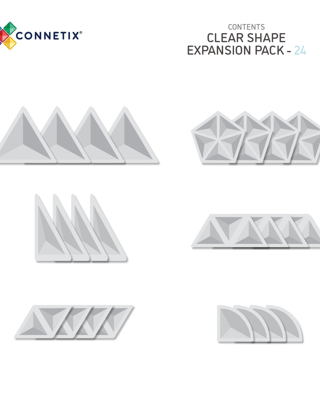 Connetix Tiles CLEAR 24 Piece Shape Expansion Pack