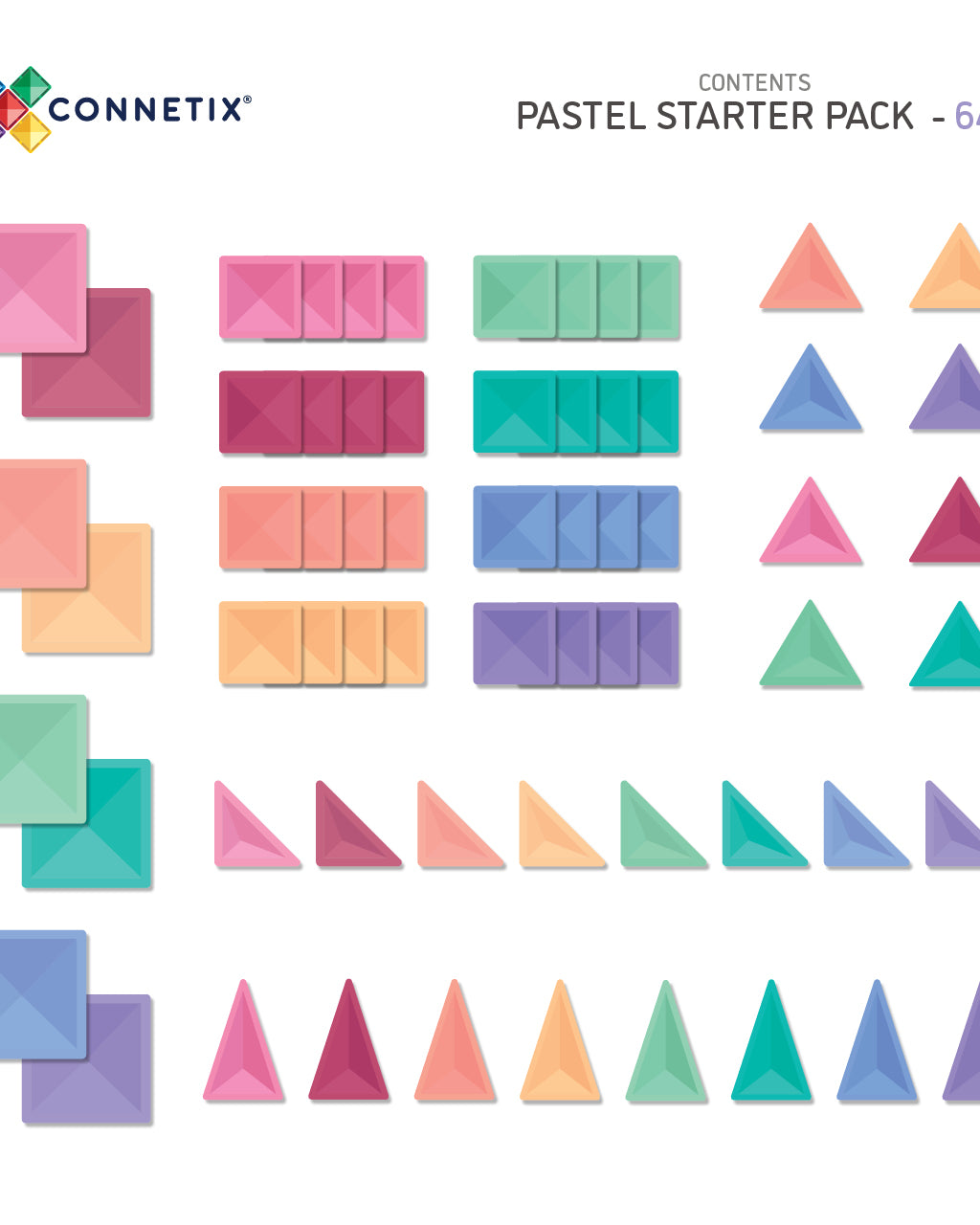 Connetix Tiles PASTEL 64 Piece Starter Pack