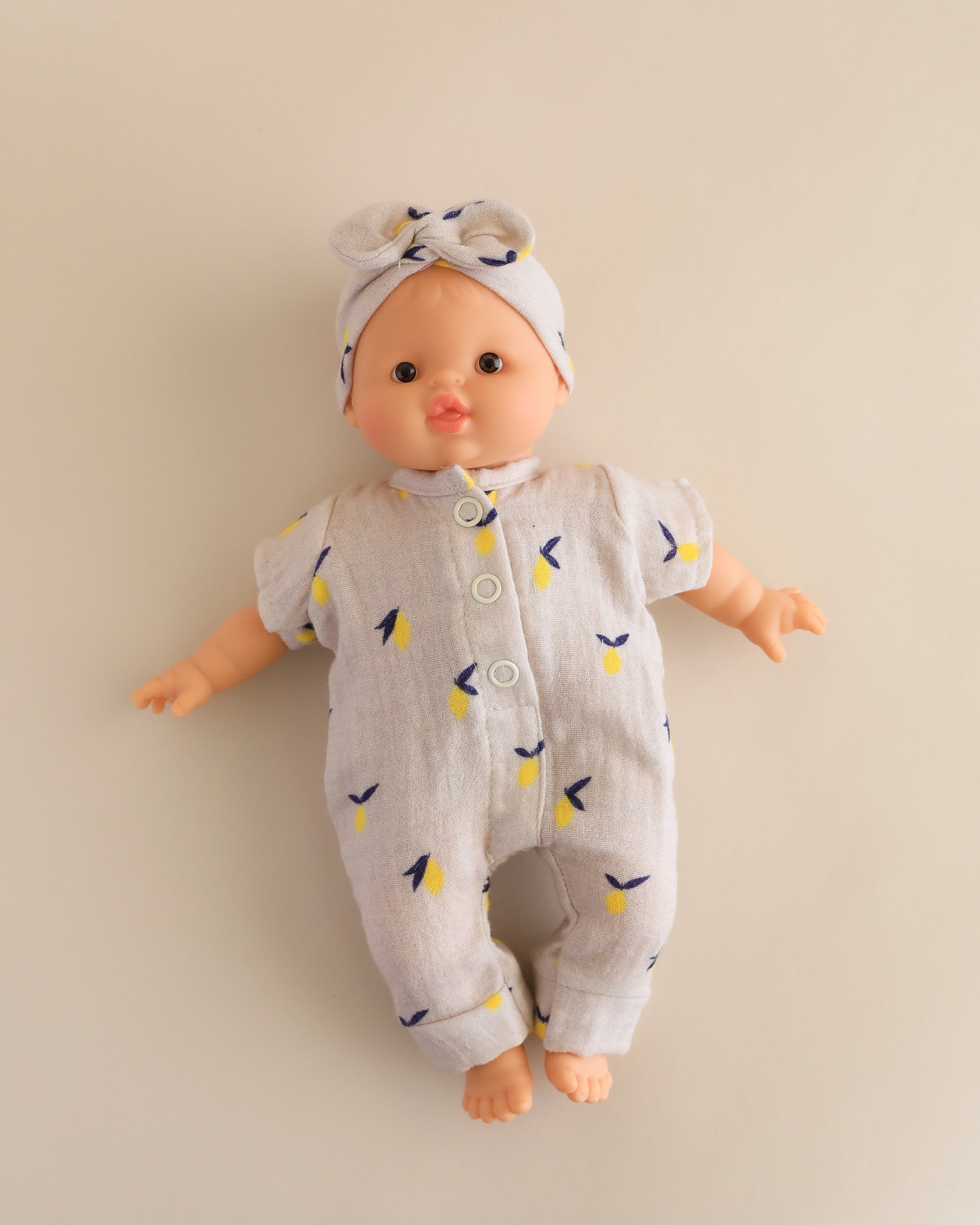 Minikane Doll Clothes | Soft Body Doll Jumpsuit with Headband - Lemons