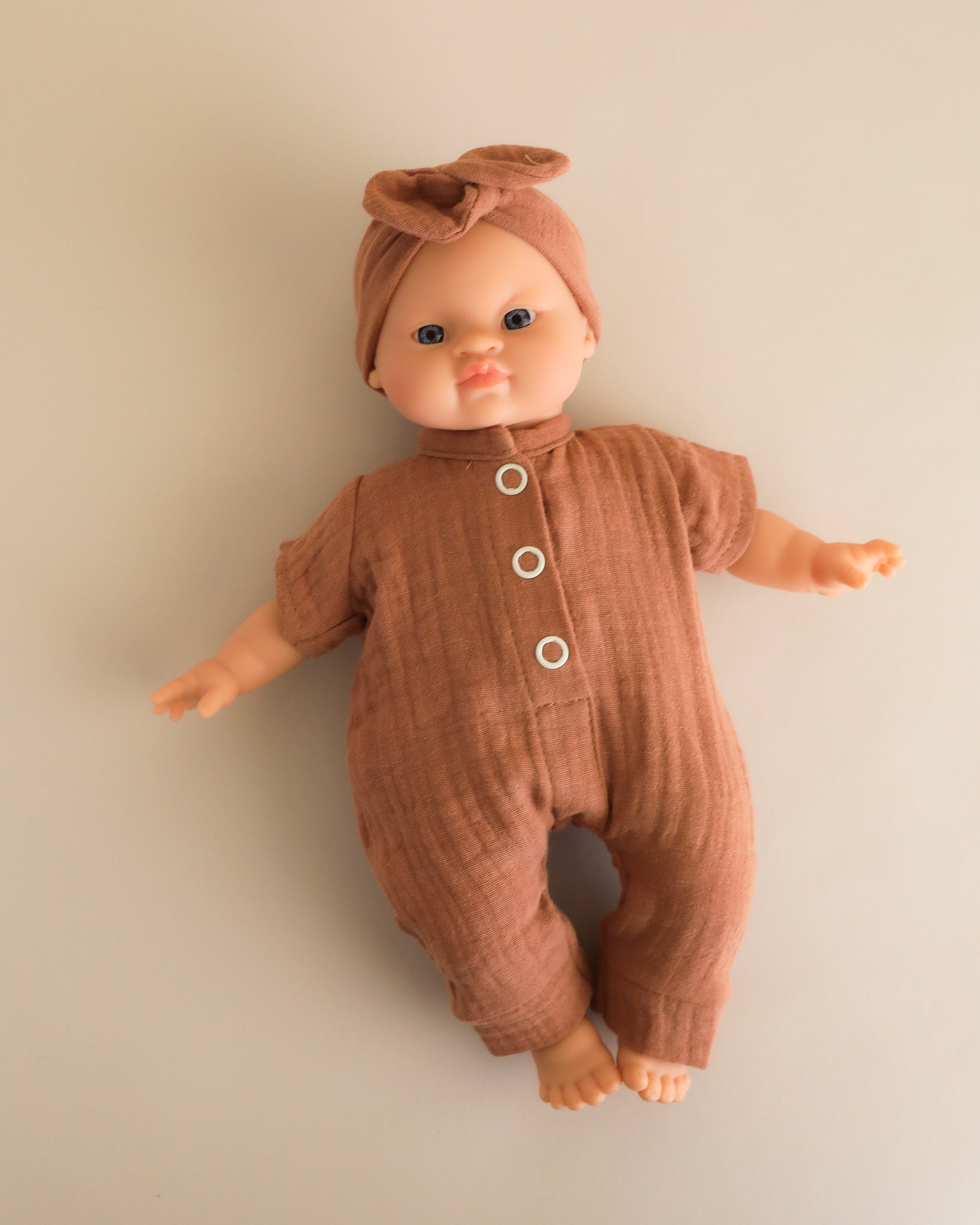 Minikane Doll Clothes | Soft Body Doll Jumpsuit with Headband - Brown
