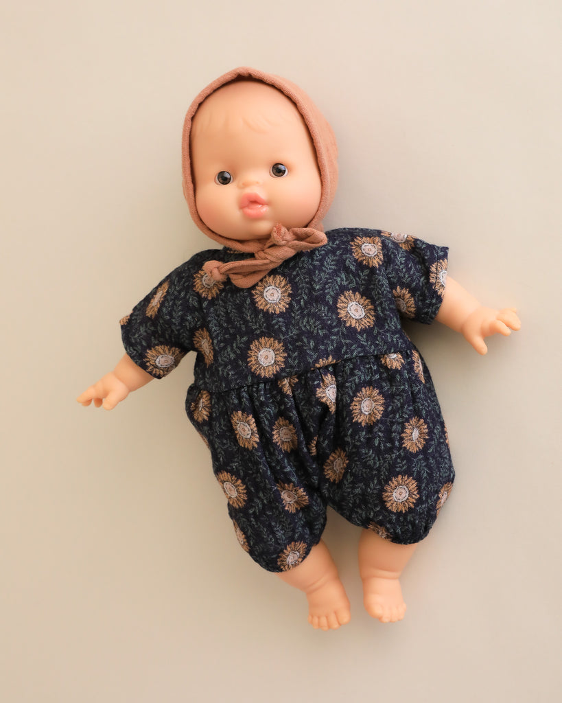 Minikane Doll Clothes | Soft Body Doll Romper with Bonnet - Sunflowers