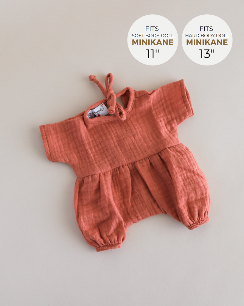 Minikane Doll Clothes | Doll Muslin Romper - Marsala