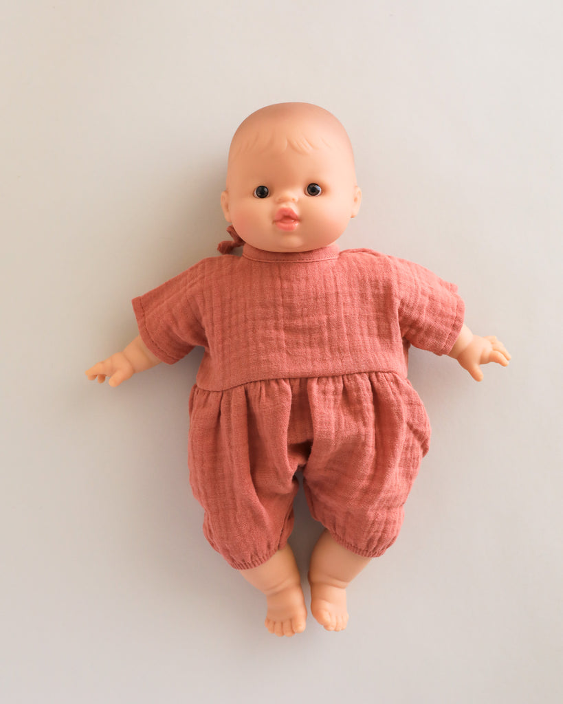 Minikane Doll Clothes | Doll Muslin Romper - Marsala