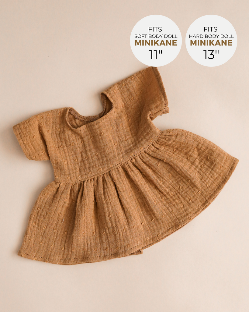 Minikane Doll Clothes | Doll Muslin Dress - Toffee